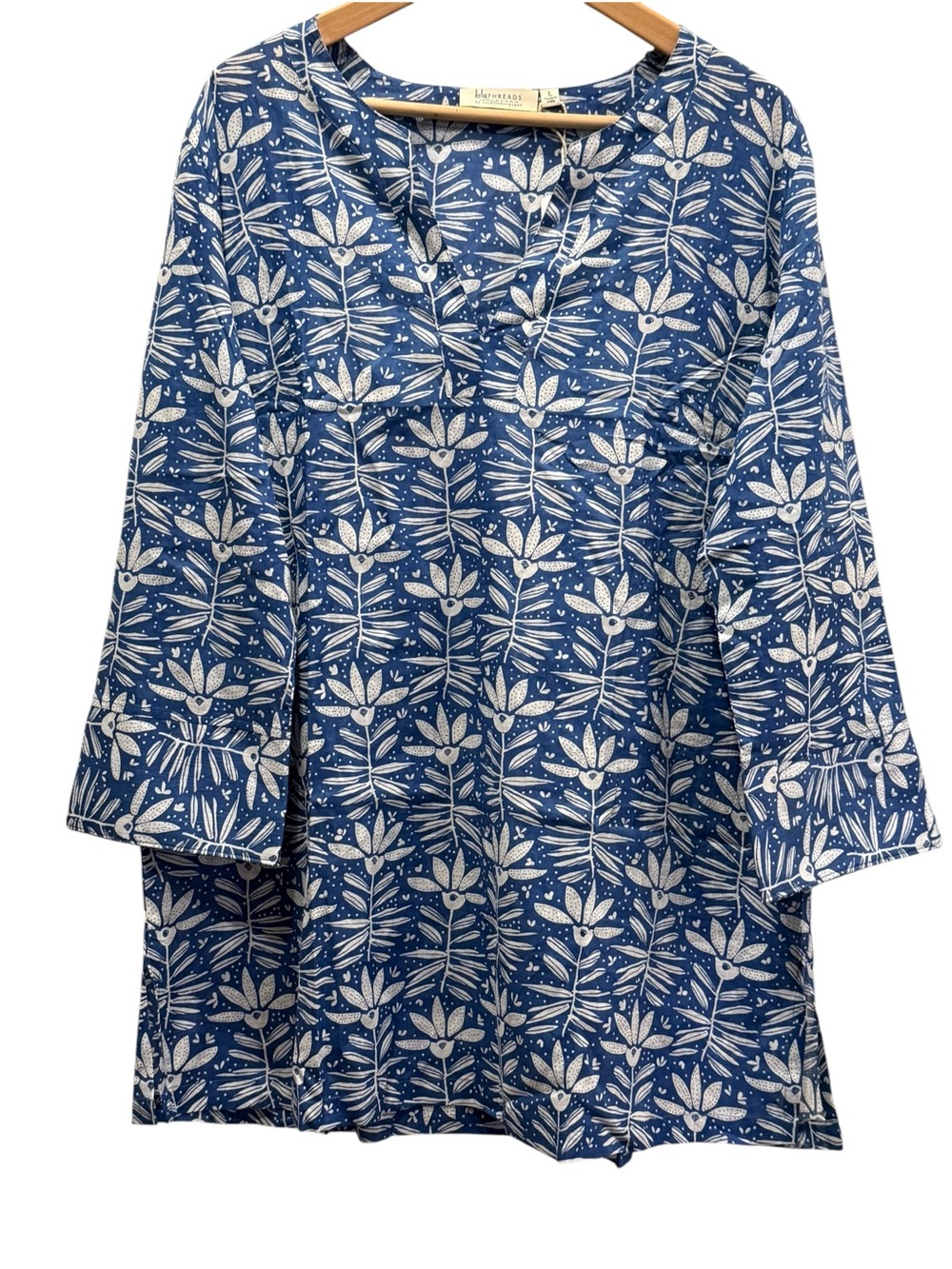 NWT Bluthreads Rockflowerpaper Blue Floral Kurta Tunic L Recycled Cotton